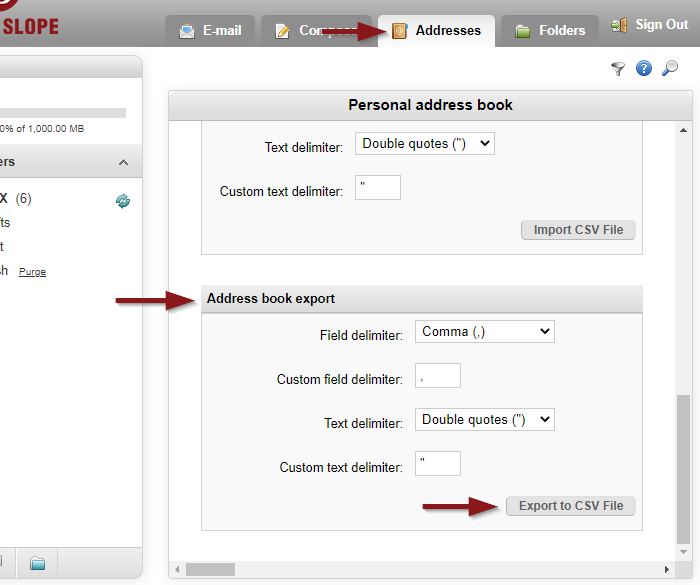 email screen shot